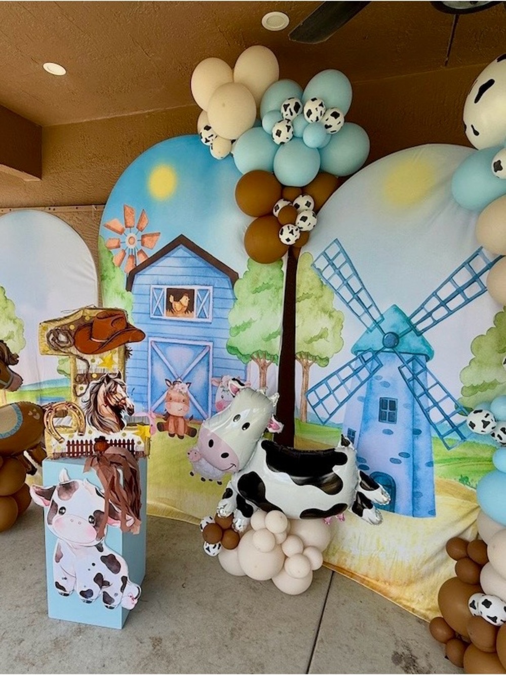 Farm Animal Playroom Backdrop - Blue Barn Kids Toy Scene